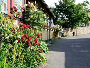 A building with a stone wall and a paved road. - 6 Person Holiday Home in Allinge (Allinge)