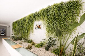A wall covered with green vines, a tiled floor, and a small framed picture. - Visitsicilia Vasile 9 - 2 (Castellammare del Golfo)