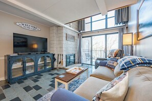 Smart TV, fireplace, video games, DVD player