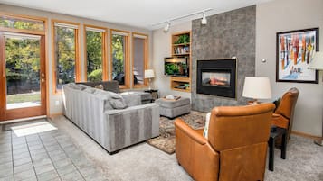 TV connectée, cheminée, lecteur de DVD