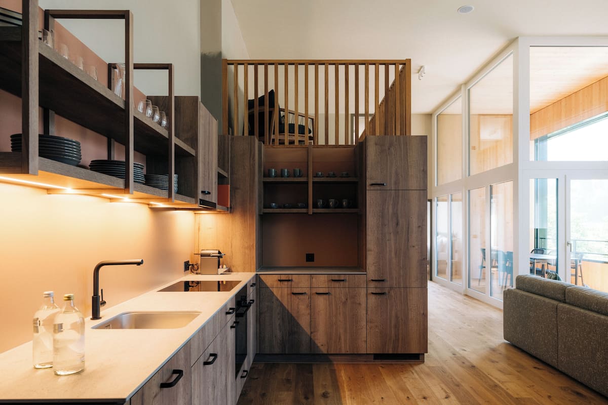 Apartment Elsighorn, balcony, mountain view | 전용 주방 | 냉장고, 쿡탑, 유아용 의자, 조리 도구/접시/주방 기구