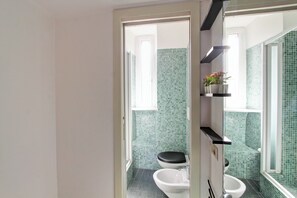 Douche, séchoir à cheveux, bidet, serviettes fournies