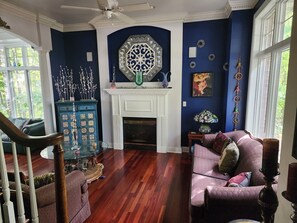 TV connectée, cheminée, chaîne hi-fi