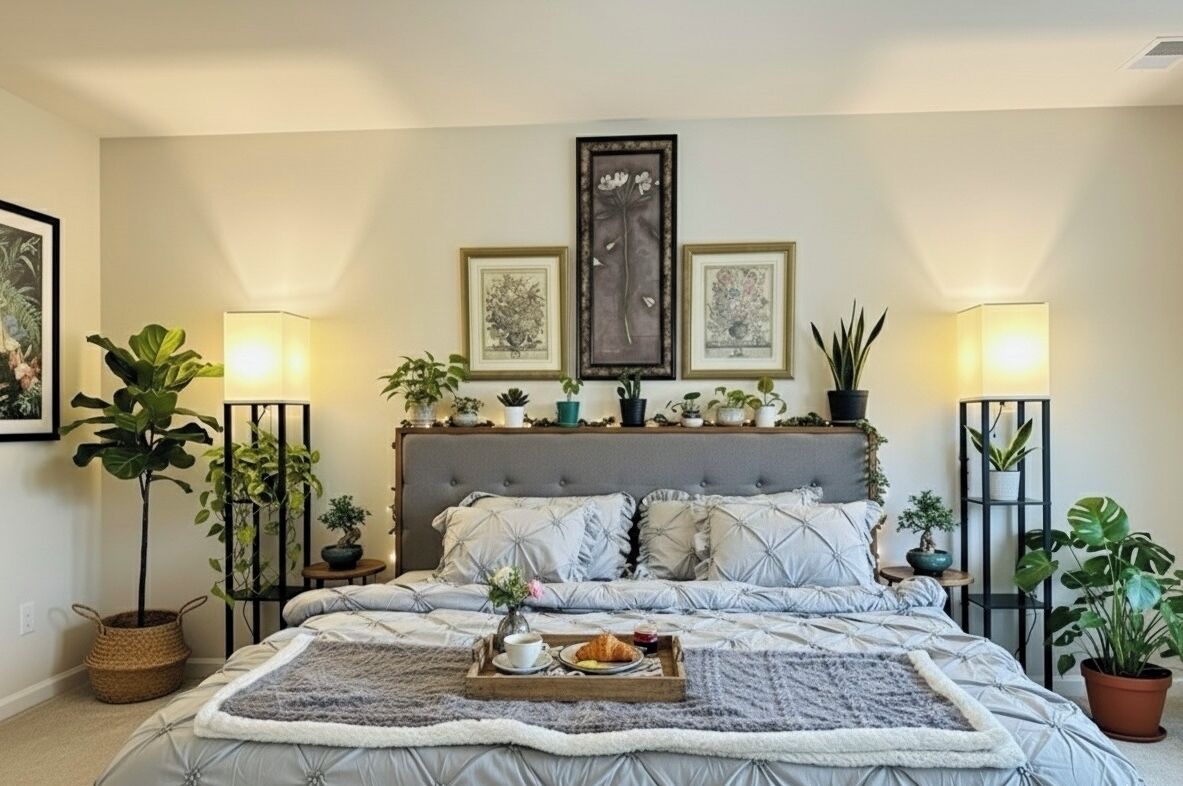 3 habitaciones, escritorio y tabla de planchar con plancha 