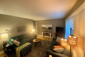 Smart TV, DVD player, books, music library