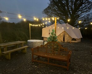 Cabin | Terrace/patio - Cozy Winter Hot Tent With Log Burner, Tv & Hot tub (Llanfairpwllgwyngyll)