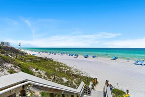 A beach with a clear sky, a sandy shore, and a few people. - Making Waves*Pools*Walk2Beach (Santa Rosa Beach)