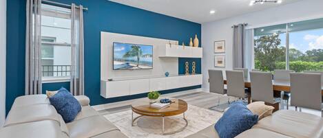 TV connectée, cheminée, jeux vidéo