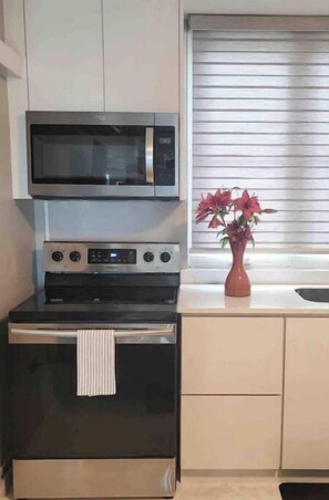 Microwave, oven, stovetop, coffee/tea maker