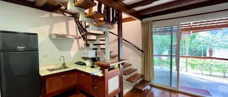 Family Villa, Balcony, Garden View | Private kitchen | Full-sized fridge, microwave, stovetop, cookware/dishes/utensils
