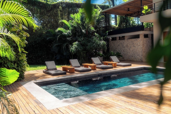 Outdoor pool, pool loungers