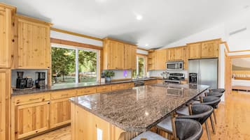 Toaster, high chair, blender, cookware/dishes/utensils