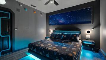 6 habitaciones, escritorio y tabla de planchar con plancha