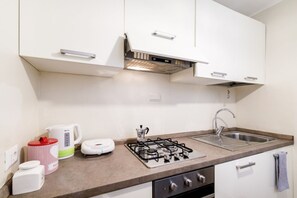 Fridge, oven, stovetop, cookware/dishes/utensils