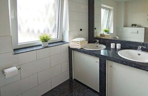 Shower, hair dryer, toilet paper