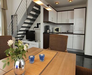 Apartment | Private kitchen | Electric kettle, toaster, highchair