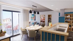 Full-size fridge, microwave, freezer