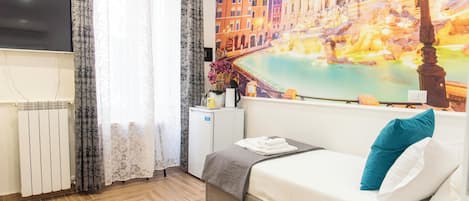 Room Trevi, single occupancy, AC/Heat, non-smoking, private bathroom | Desk, laptop workspace, blackout curtains, iron/ironing board