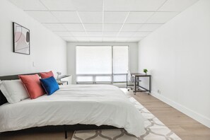 1 bedroom, desk, iron/ironing board, travel cot