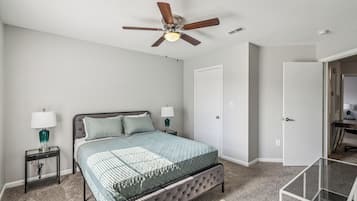 2 bedrooms, desk, iron/ironing board, travel crib