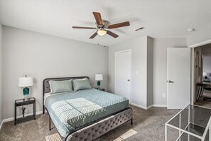 2 bedrooms, desk, iron/ironing board, travel crib