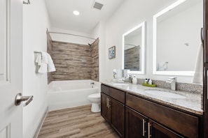 Hair dryer, towels, toilet paper