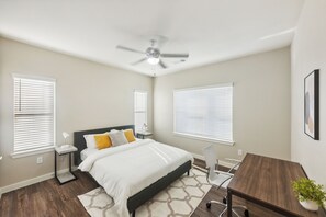 2 bedrooms, desk, iron/ironing board, travel cot