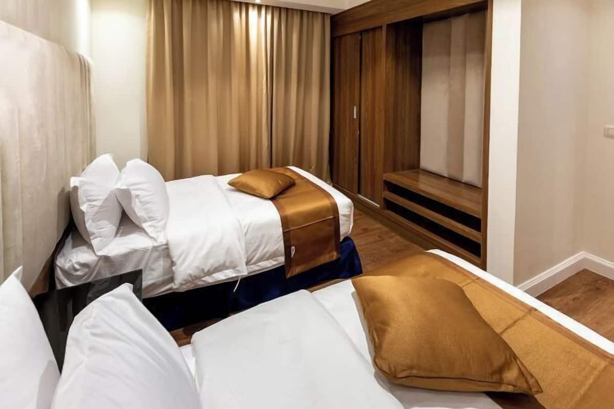 1 sovrum, egyptiska bomullslakan och sängtillbehör av högsta kvalitet