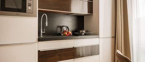 Microwave, stovetop, dishwasher, electric kettle
