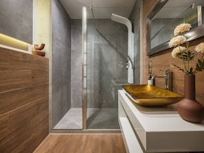 Secadora de cabello, toallas, jabón, papel de baño 