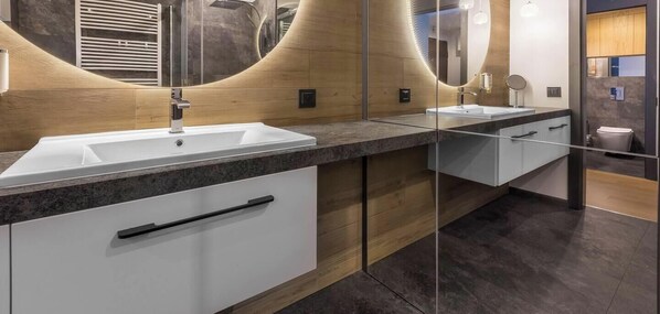 Hair dryer, towels, soap