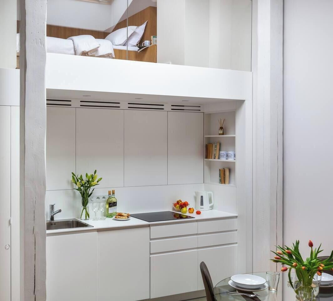 Fridge, microwave, stovetop, electric kettle
