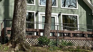 Una casa con techo a dos aguas, varias ventanas y una chimenea.