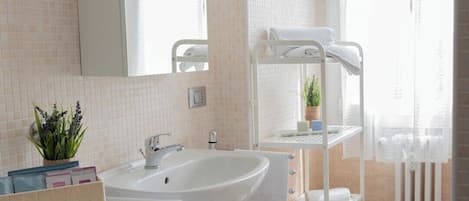 Regadera, secadora de cabello, bidet, toallas