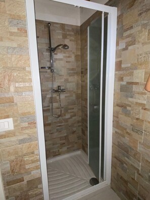 Hair dryer, bidet, towels, soap