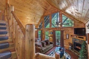 Cabin, Multiple Beds, Hot Tub, Mountain View (A Bearz Haven) | Living area | 42-inch flat-screen TV with digital channels, fireplace