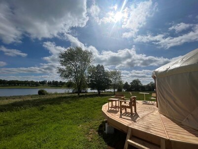 Comfortable yurt with lake view.