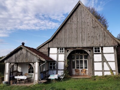 Historic half-timbered house, sauna, natural garden, fitness, movie theater, view 