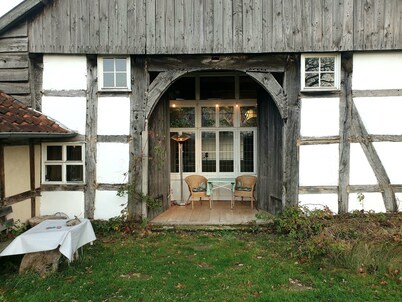 Historic half-timbered house, sauna, natural garden, fitness, movie theater, view 