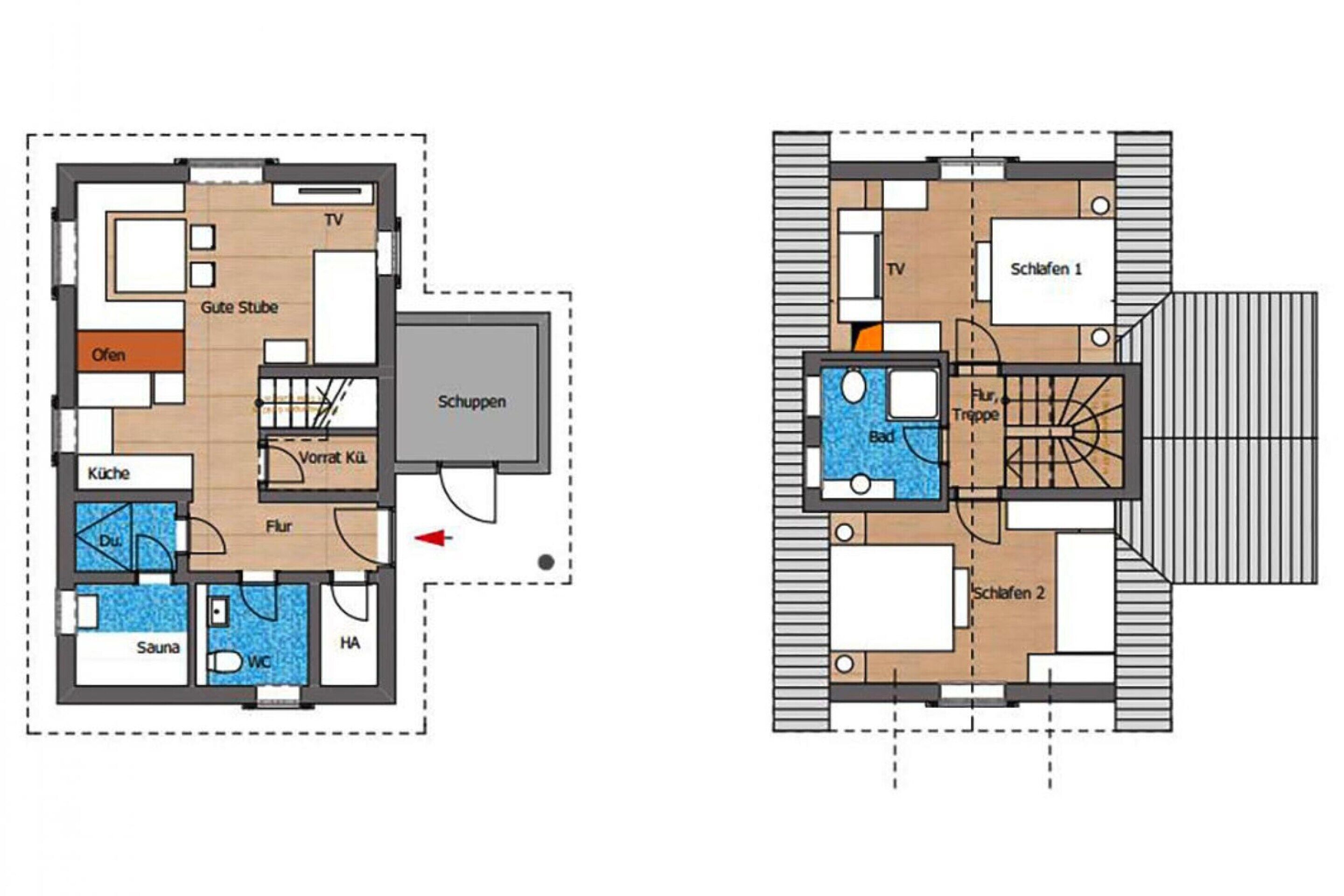 Plan d’un étage d’hôtel comprenant un téléviseur, un espace ouvert, une cuisine, une salle de bain, un sauna et un espace piscine.