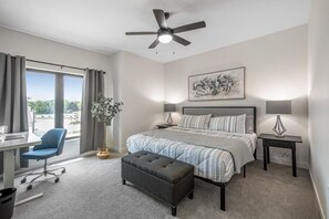 2 bedrooms, desk, iron/ironing board, travel cot