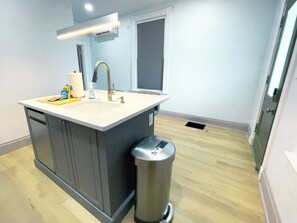 Hair dryer, bidet, towels, soap