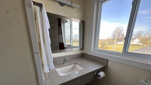 A bathroom with a sink, mirror, and toilet.