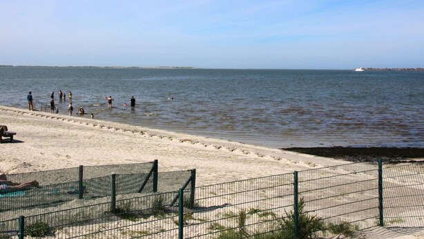 A beach with a sandy shore and a fenced area. - Ferienhaus mit Garten (Dornum)