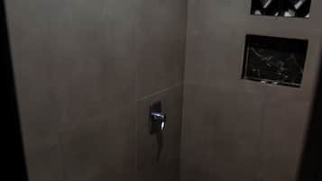 Douche, baignoire à jets, serviettes fournies, papier toilette