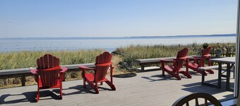 Beachfront house overlooking Dungeness Bay with hot tub