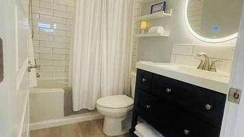 Eco-friendly toiletries, hair dryer, towels, soap