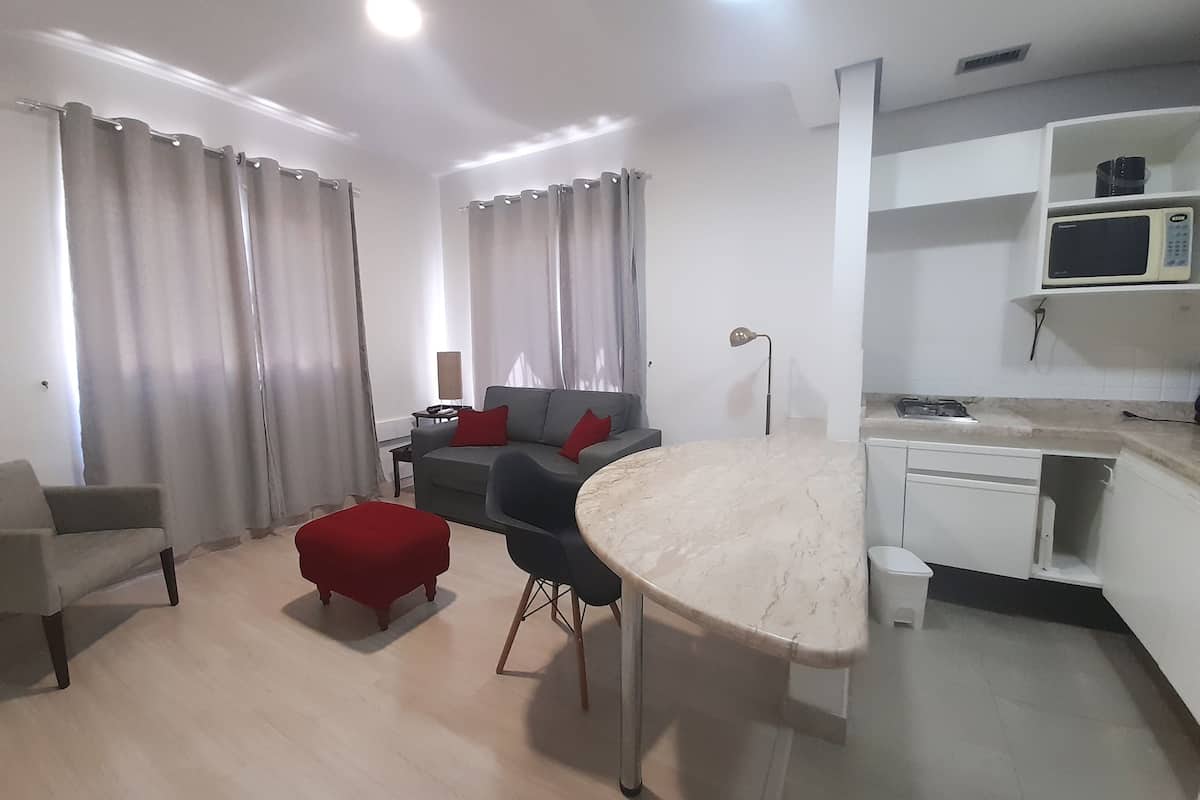 Departamento Confort, 1 cama Queen size y sofá cama | Sala de estar | Televisión LED de 40 pulgadas con canales por cable