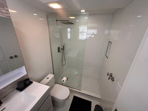 Dusche, Haartrockner, Handtücher, Seife