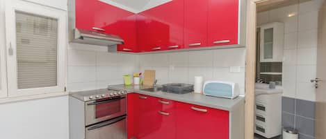 Fridge, stovetop, cookware/dishes/utensils